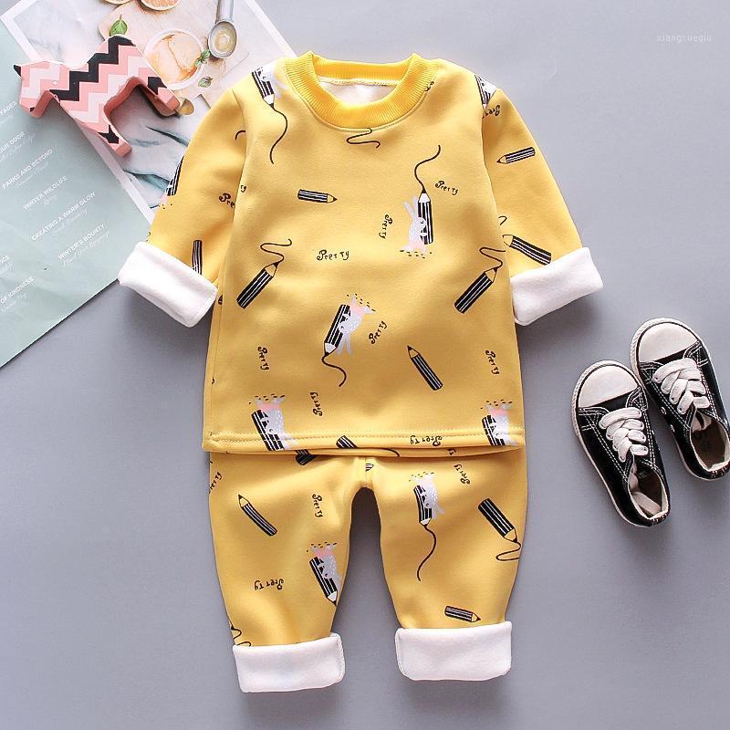 

Baby clothes warm clothes pajamas suit boys and girls autumn and winter plus velvet thick cartoon home service two-piece suit1, Pink