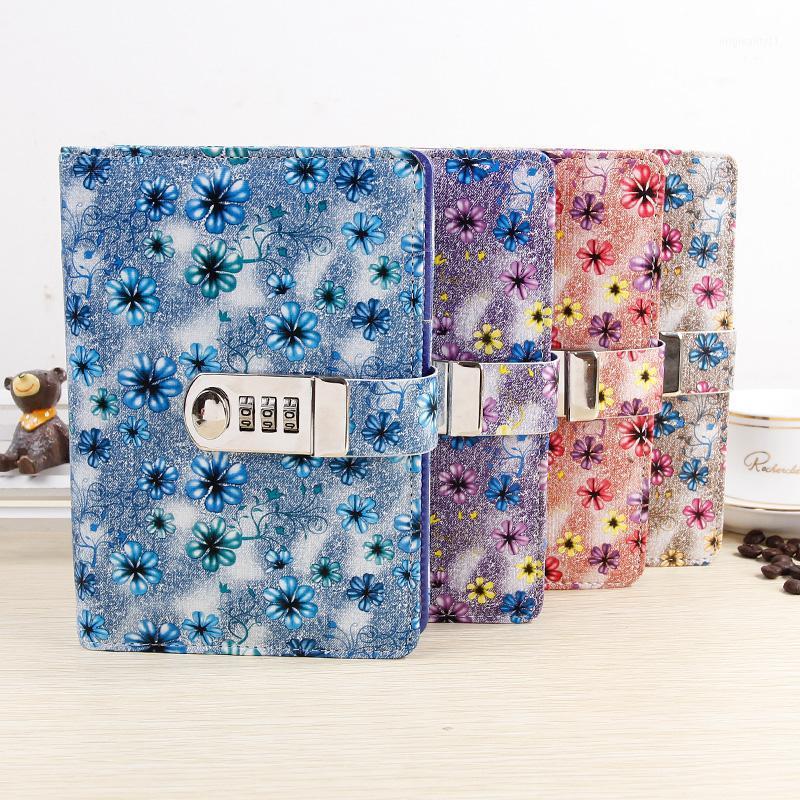 

Creative A6 Diary with Lock PU Leather Flower Notebook School Supplies Lockable Password Diary Girl Gift1