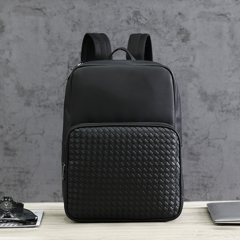 

Factory wholesale mens leather shoulder bags business hand-woven briefcase simple pocket decoration men backpacks outdoor leisure Knitting backpack student bag, Black1-4099