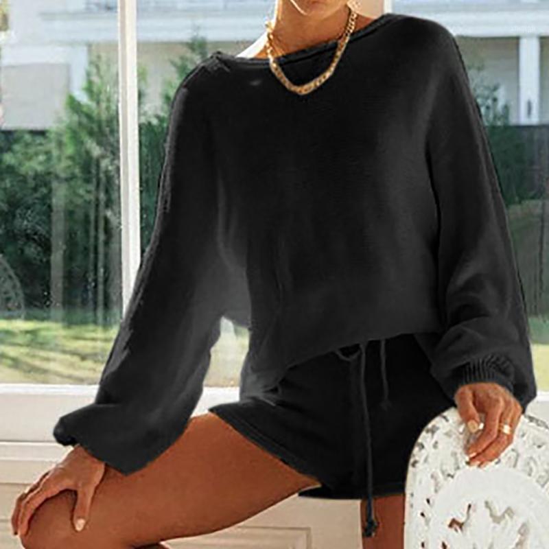 

Autumn 2 Piece Outfits For Women 2020 women' clothing Sexy O Neck Knitted Tracksuit Two Piece Set Long Crop Tops+short Pants#21, Beige