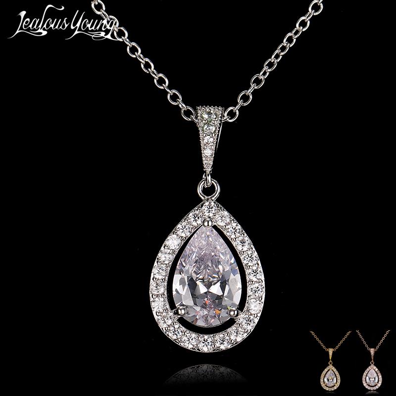 

Water Drop Zircon Necklace Pendants White Gold Color Pear Crystal Chain Necklace Women Fashion Jewelry Collar Gift bijoux AN148