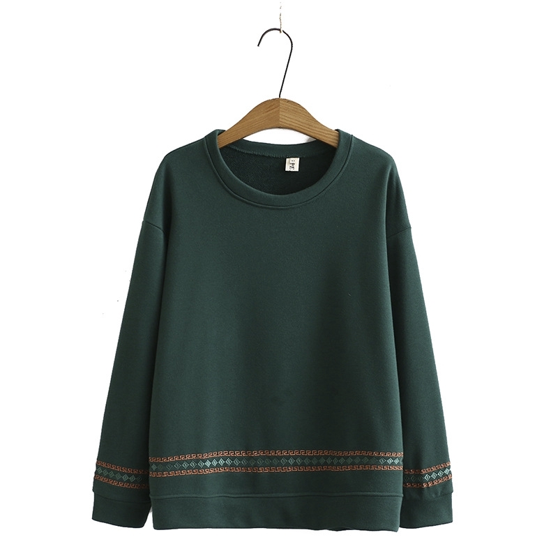 

Xl-4xl Plus Female Casual Fashion Hoodie Loose Cotton Embroidered Student Fall Pullovers Size Outerwear 9fpp, Green