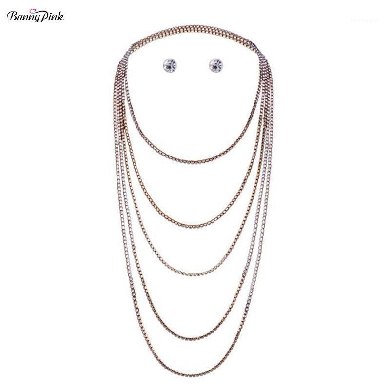 

Banny Pink Elegant Layer Rhinestone Long Chain Rope Necklace For Women Free Wear Crystal Chain Choker Collar Fashion Jewelry1