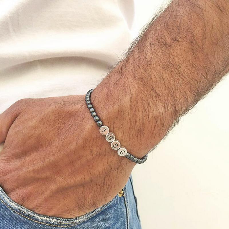 

Custom Year Women Men Bracelets Natural Black Magnet Jewelry Laser Engrave Gift Bead Bracelet 2021 Fashion Male Female Bracelet