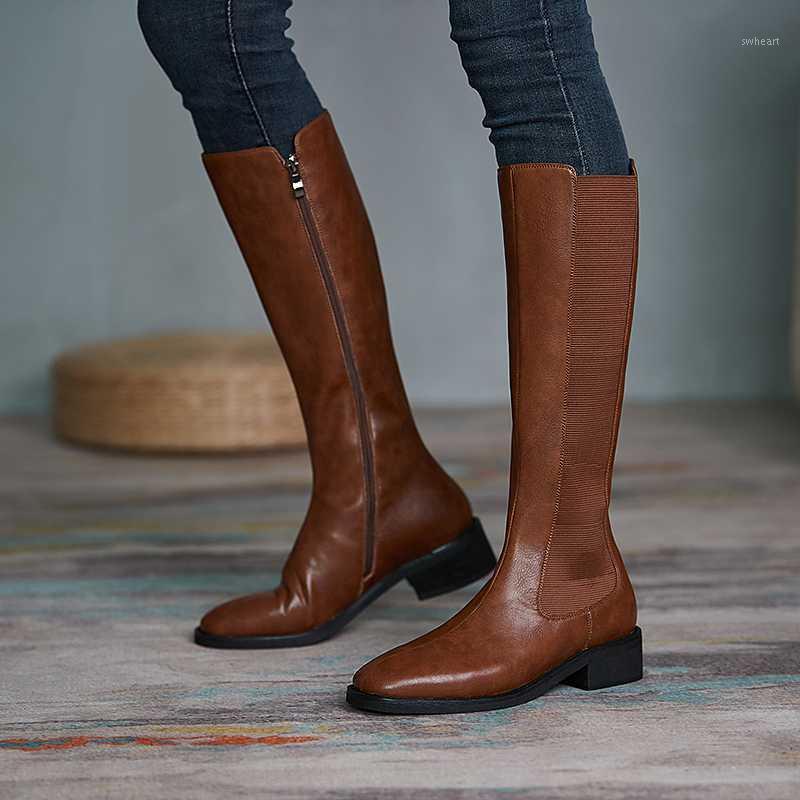 

SKLFGXZY Winter New style Genuine leather Knee high boots Women boots Motorcycle Female warm Women shoes1, Black