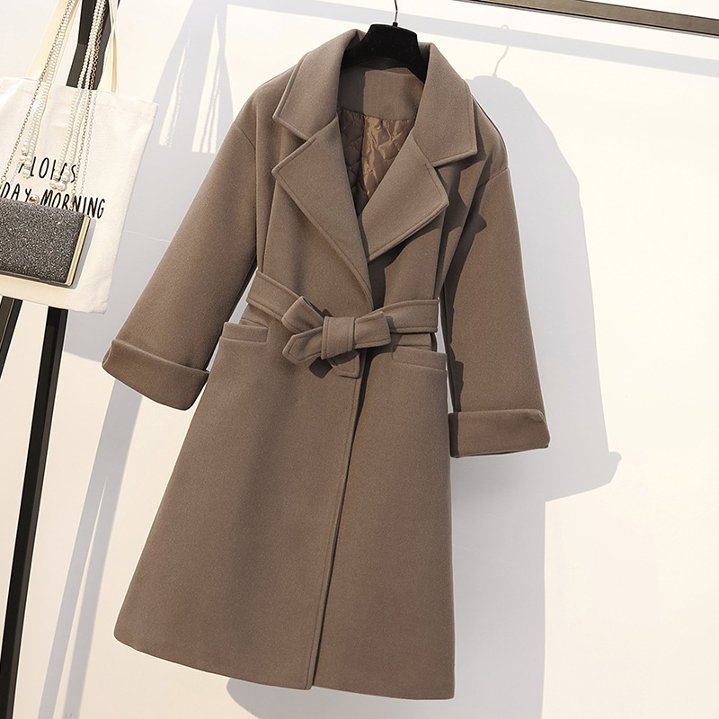 

2021 New Woolen Coat Female Autumn Women's Thickening Winter Mid-length Wool Jacket Cashmere Overcoat Plus Size  A425 Fhs8, Camel