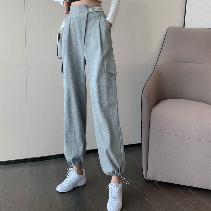 

2021 New Female Plus Size (m-3xl) Elastic Waistband Jogging Pant Woman High Street Hare Ladies Sports Pants 73H2, Black