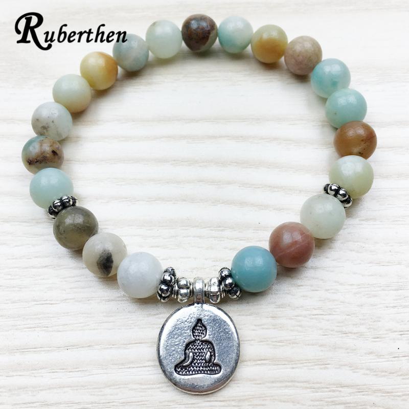 

Ruberthen New Design Amazonite Bracelet 2020 Fashion Women`s Buddhist Male Bracelet Wrist Mala Healing Trendy Jewelry