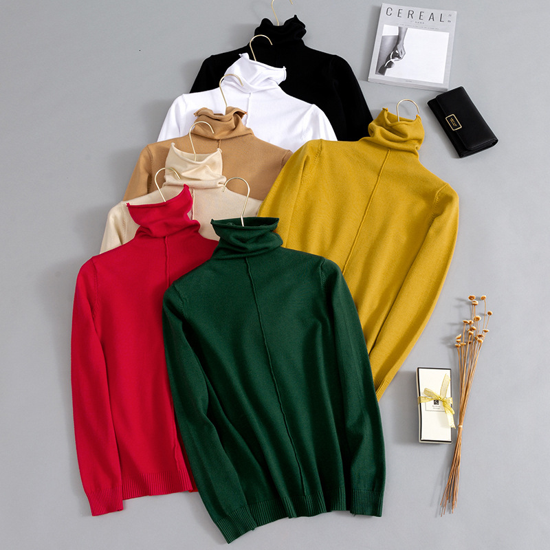 

2021 New Pile Collar Women Turtleneck Sweater Autumn Winter Slim School Girl Pullover Sweaters Long Sleeve Flat Knit Jumper 0v5e, Yellow