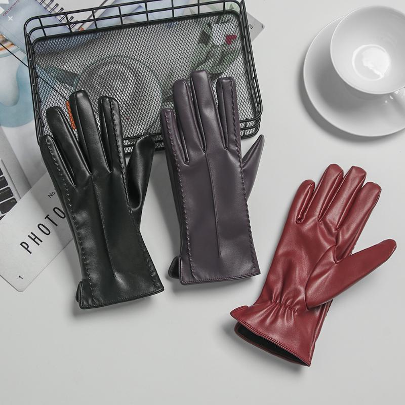 

1Pair Elegant Soft Leather Gloves Women Autumn Winter Thermal Trendy Female Touch Screen Mittens Driving Golves Outdoor Wear