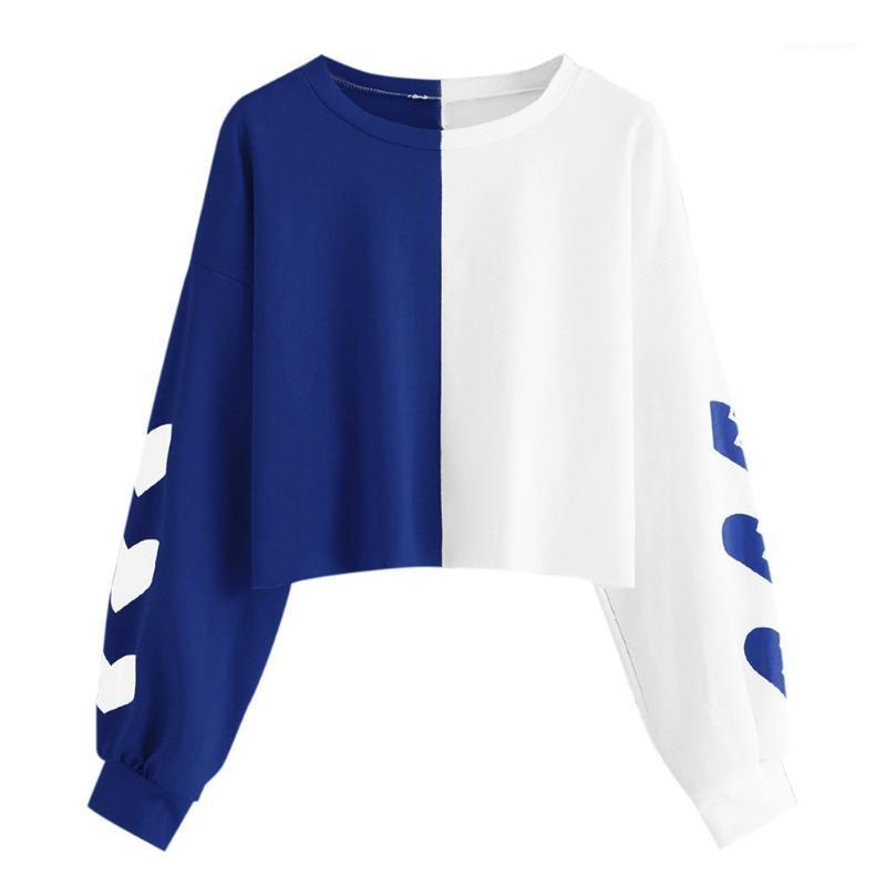 

T Shirt Women Long Sleeve Heart Print Patchwork Half blue half white Tops Shirts Aesthetics For Home Women' Tunics T-Shirts New1, Black
