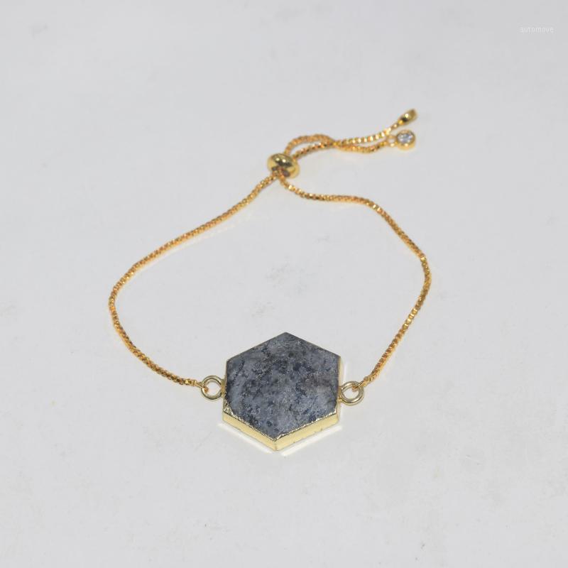 

2020 New Jewelry Natural stone connector men charm bracelet hexagonal blue crystal quartz gold chain bracelet for men1