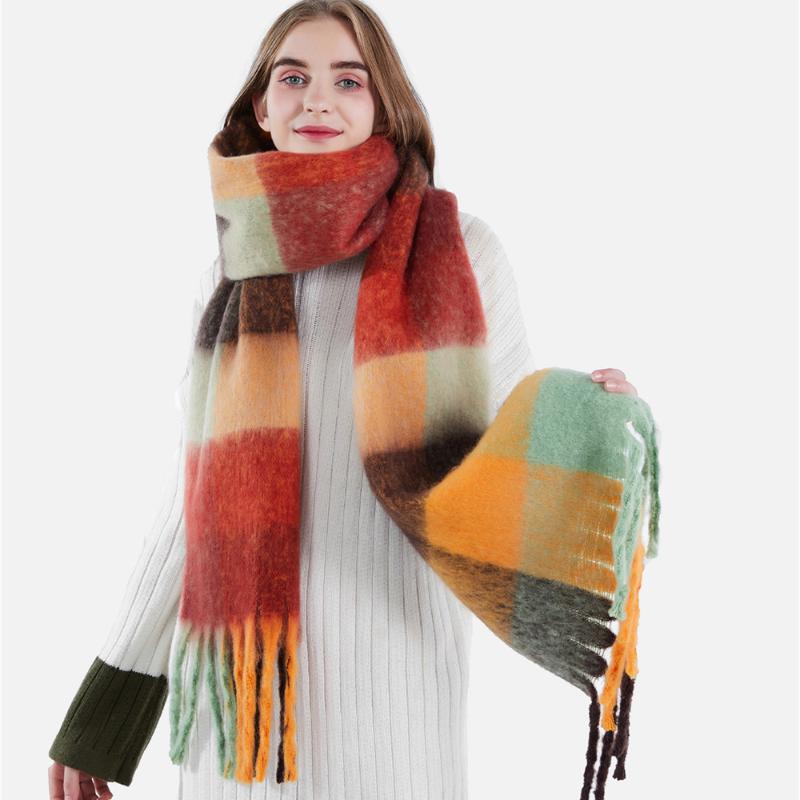 

New winter leisure thickening imitation cashmere women's wool knitted plaid shawl fashion trend warm ladies scarf
