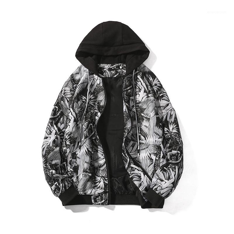 

Autumn New Jacket Men Fashion Printed Casual Hooded Jacket Coat Man Streetwear Wild Hip Hop Loose Bomber Male Clothes1, Black