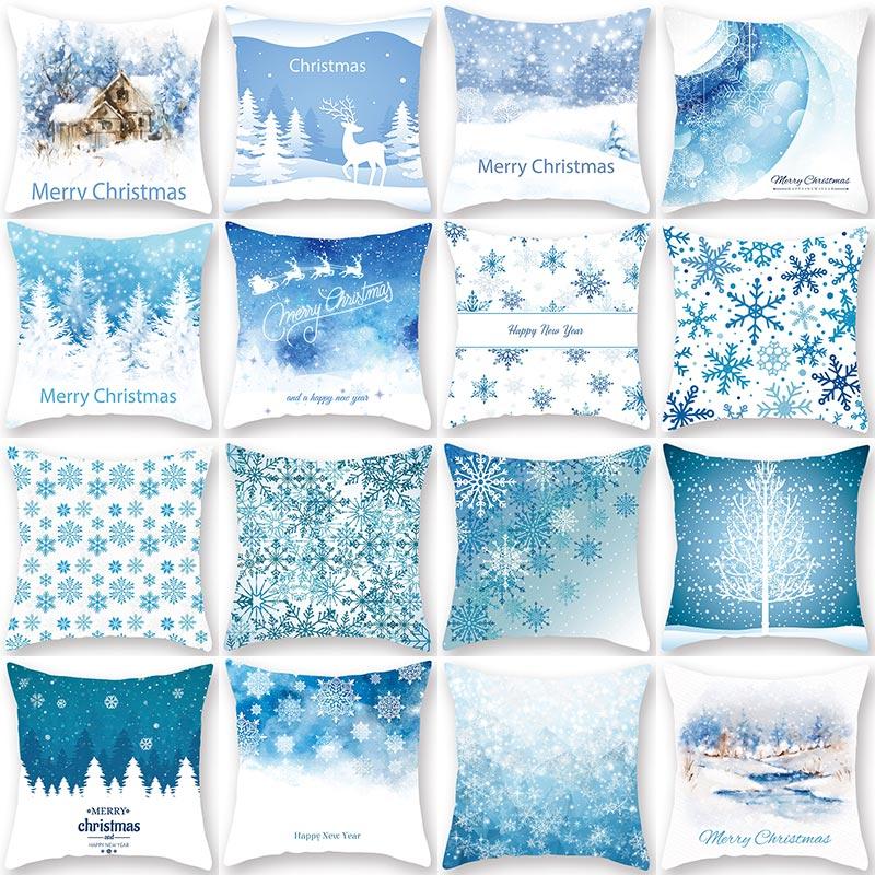 

1Pcs Christmas Winter Snow Pattern Cushion Cover Polyester 45*45cm Decorative Pillowcase New Year Sofa Home PillowCover 40997