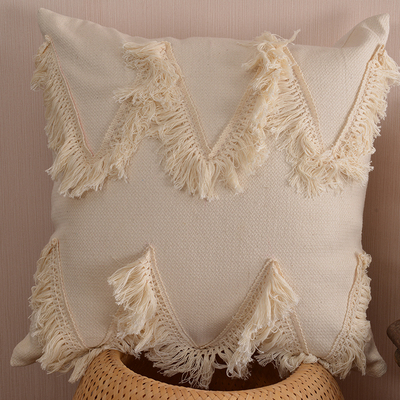 bonito círculo estilo marroquí, Funda de cojín de felpa con borlas bonito círculo estilo marroquí, Funda de cojín de felpa con borlas