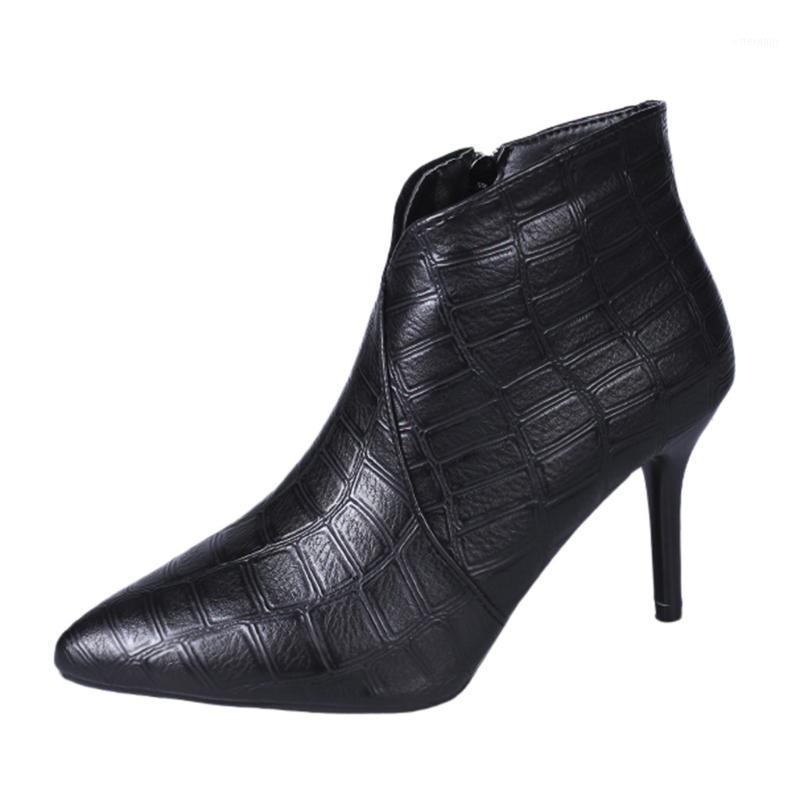 

SAGACE Women's pointed high-heeled ankle boots side zipper women's comfortable booties stiletto boots with1, Black