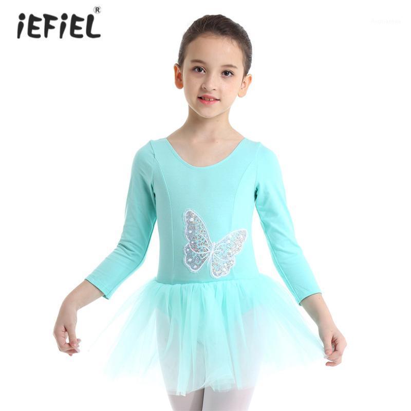 

iEFiEL Girls Cotton Tulle Ballet Dress Ballerina Dancewear Long Sleeves Sequined Butterfly Ballet Dance Gymnastics Leotard Dress1, Pink
