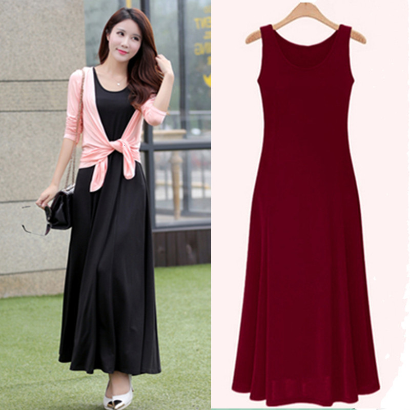 

2021 New Plus Size Summer Fashion Sleeveless Elegant Draped Casual Long Women Big Expansion Party Maxi 9b26, Black