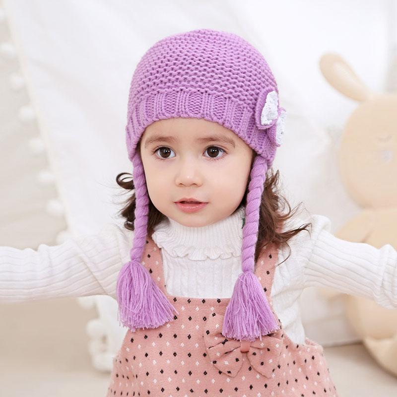 

Adorable Baby Hat Winter Warm Handmand Knitted hat Purple, yellow for 12M 24M 2t Girl Infant