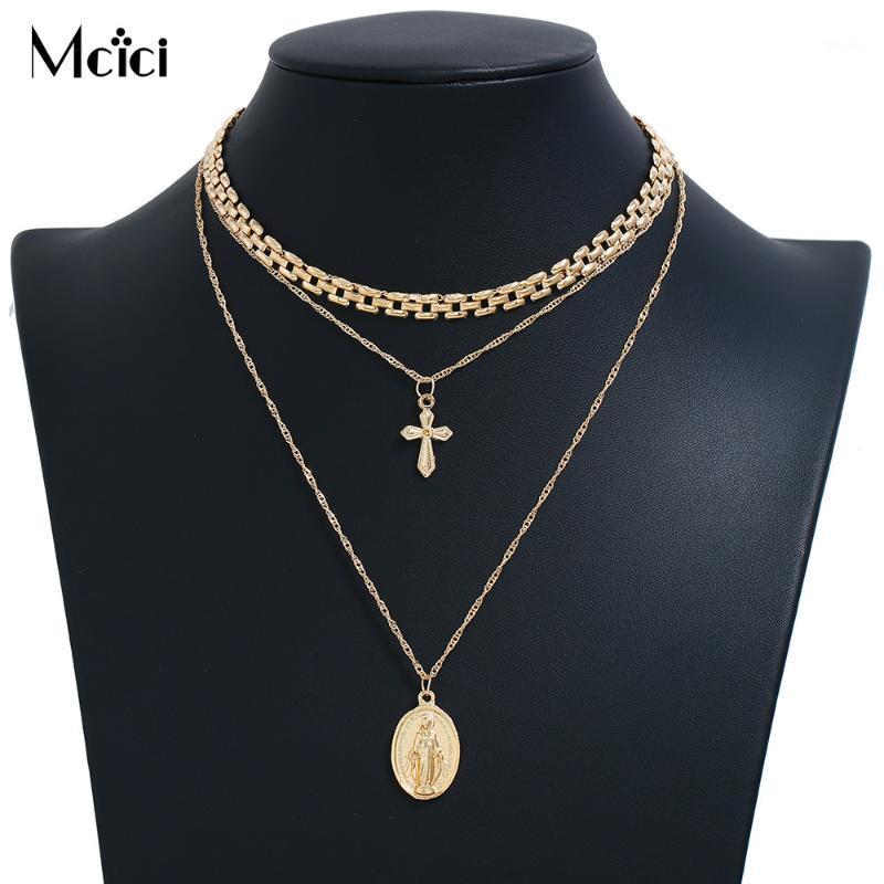 

Jesus Big Cross Multi Layered Pendant Necklace For Women Gold Color Statement Choker Trendy Women Jewelry Boho Gift Accessories1
