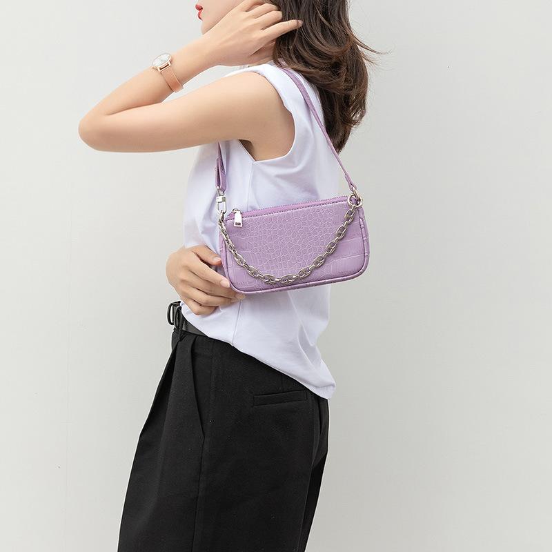 

Fashion female bag chain underarm handbag PU leather female small shoulder bag retro ladies baguette clutch mini tote, Black