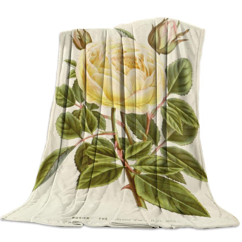 

Yellow Flower Stamen Green Leaf Flannel Blanket Soft Throw Blanket Warm Microfiber Blankets for Beds Office Sofa Items