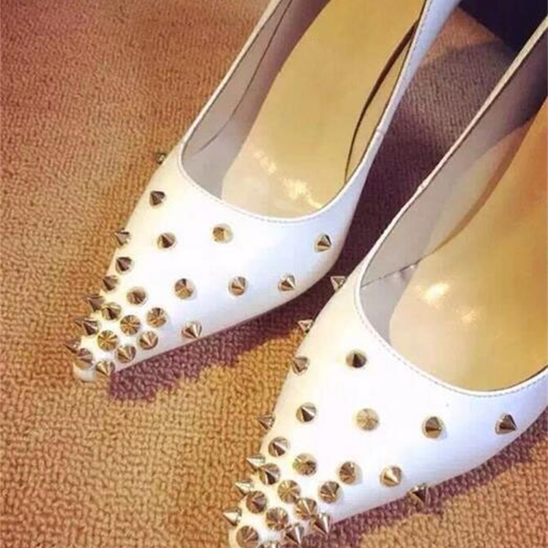 

Golden Fashion New Spring Rivets Sexy Women High Heels Pointy Foot Fingers Ladies 12 Cm Sliding Bombs in the Female 3cly, White 10cm