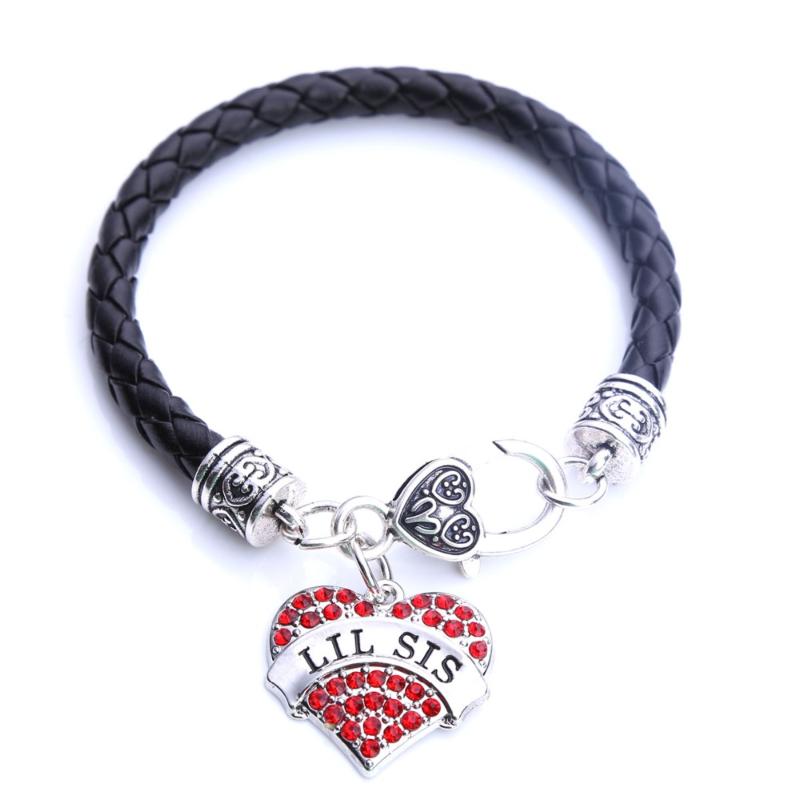 

Drop Shipping Hot Selling rhodium plated with sparkling crystals LIL SIS heart pendant bracelet rope chain