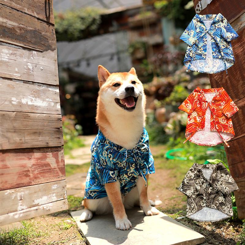 

Personalized wave pattern dog kimono, dog Halloween clothes, cat kimono, summer clothes, sushi made of pure cotton, Black