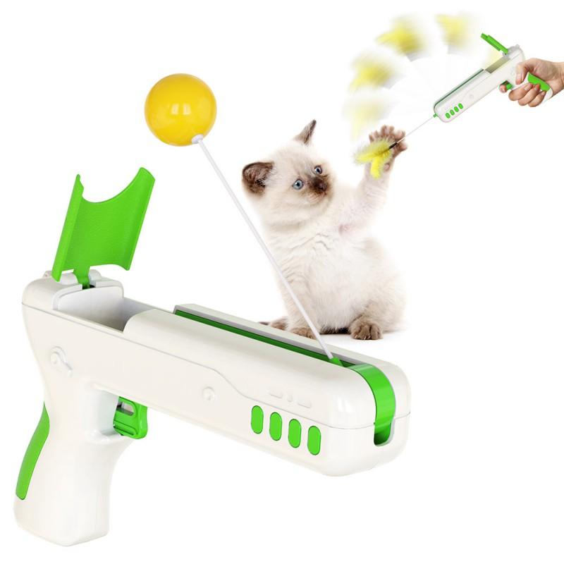 

Pet Cat Playful Rebound Feather Interactive Toys Funny Tease Cats Pistol Continuous Swing Ball Toy Gun For Cat Kitten Exercise