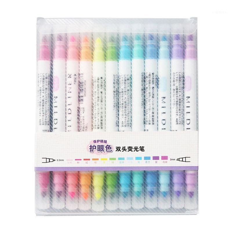 

12pcs/lot Double-headed Candy Colors Highlighter Fineliner Brush Pen Art Marker Graffiti Pens Set DIY Drawing Office Stationery1