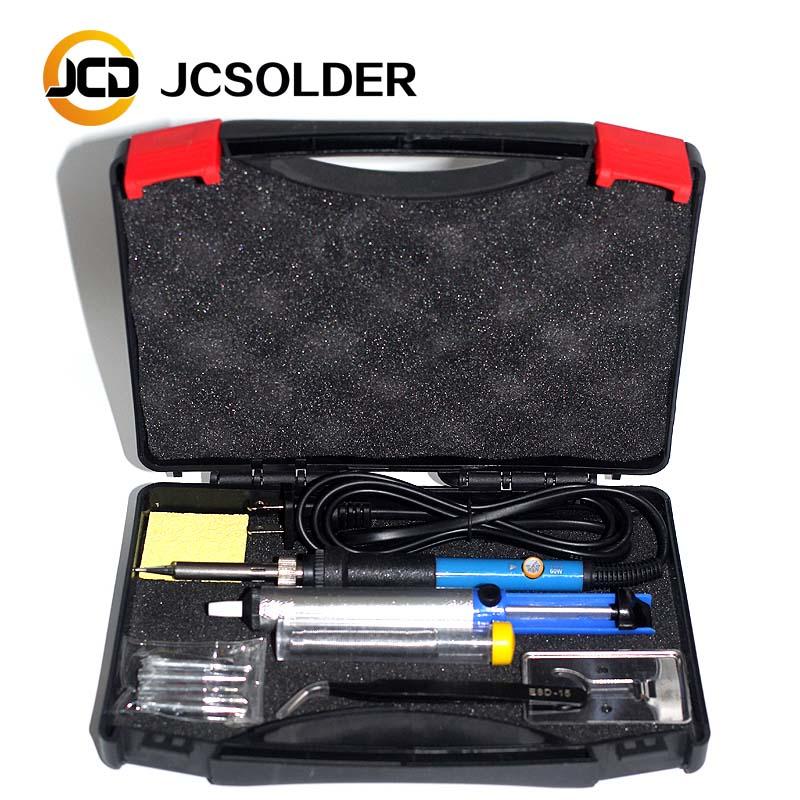 

JCDsolder 60w 220v Adjustable Temperature Soldering Iron Kit+5 Tips+Desoldering Pump+Soldering Iron Stand +Tweezers+ Solder Wire