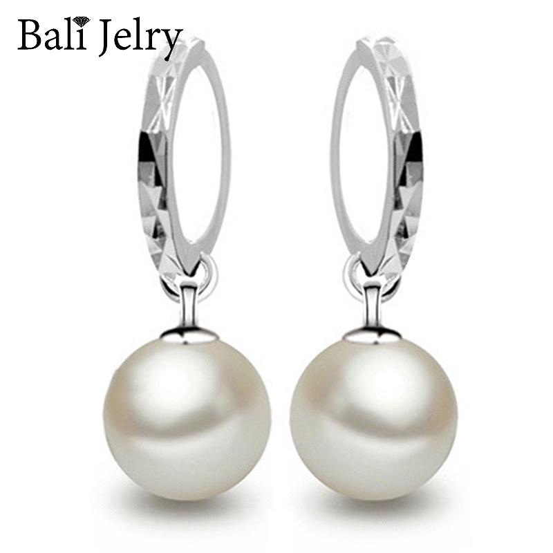 

Bali Jelry Earring 925 Silver Jewelry Accessories 10mm Pearl Trendy Drop Earrings for Women Wedding Promise Party Gift Wholesale