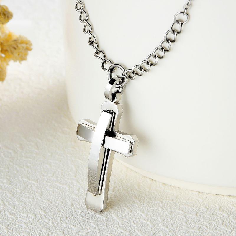 

crucifix steel necklace hanging decorated with steel cross necklace chain