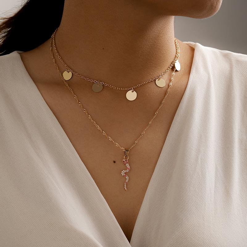 

Vintage Animal Snake Pendant Necklace for Women Gold Metal Sequin Sweater Chain Cute Fashion Jewelry Gift 2020 New