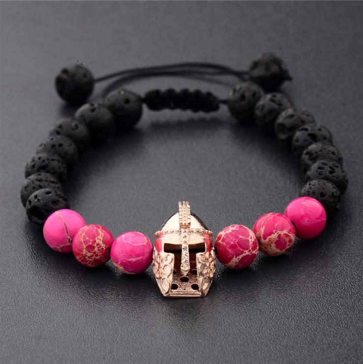 

2020 Gladiator Helmet Bracelet Men Natural Stone Black Volcanic Adjustable Wholesale