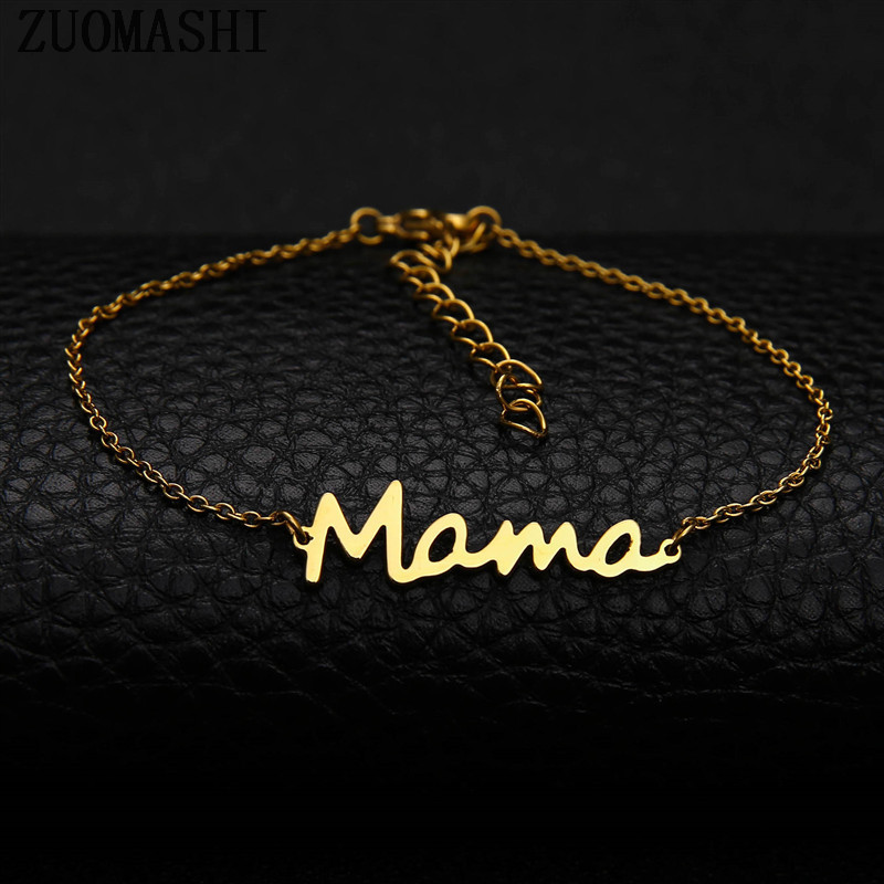 

Stainless Steel Letter Mama Bracelet Mothers Love Pendant Minimal Bracelet Silver Gold Rose Gold Colors Best Jewelry for Moms Mother's Day