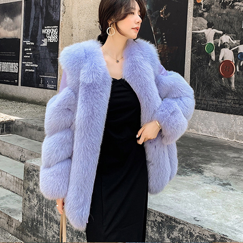 

Ladies 2020 Winter Genuine Fashion Fox Skin Female Sleeve Long Women's Coat Thick Hot Jacket 71ip, Sky blue