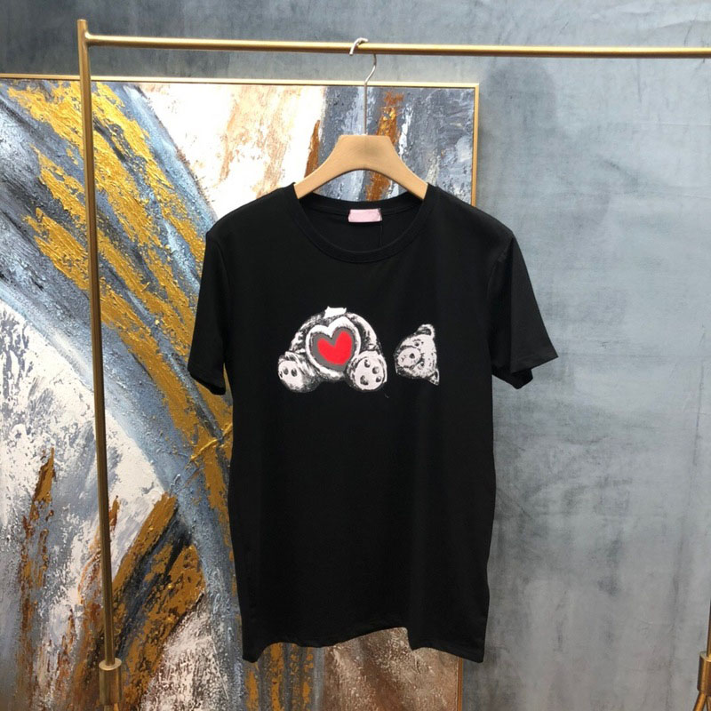 2021 Europe Spring Summer Italy Bear Head Print Love Heart Cotton Tee Skateboard Men t shirt Women Casual Tshirt