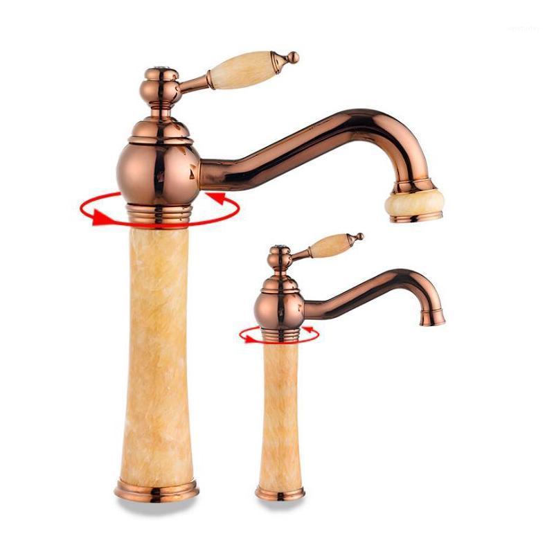 

Rose Color Brass Material Deck Mounted Cold & Hot Water of Jade Faucet1