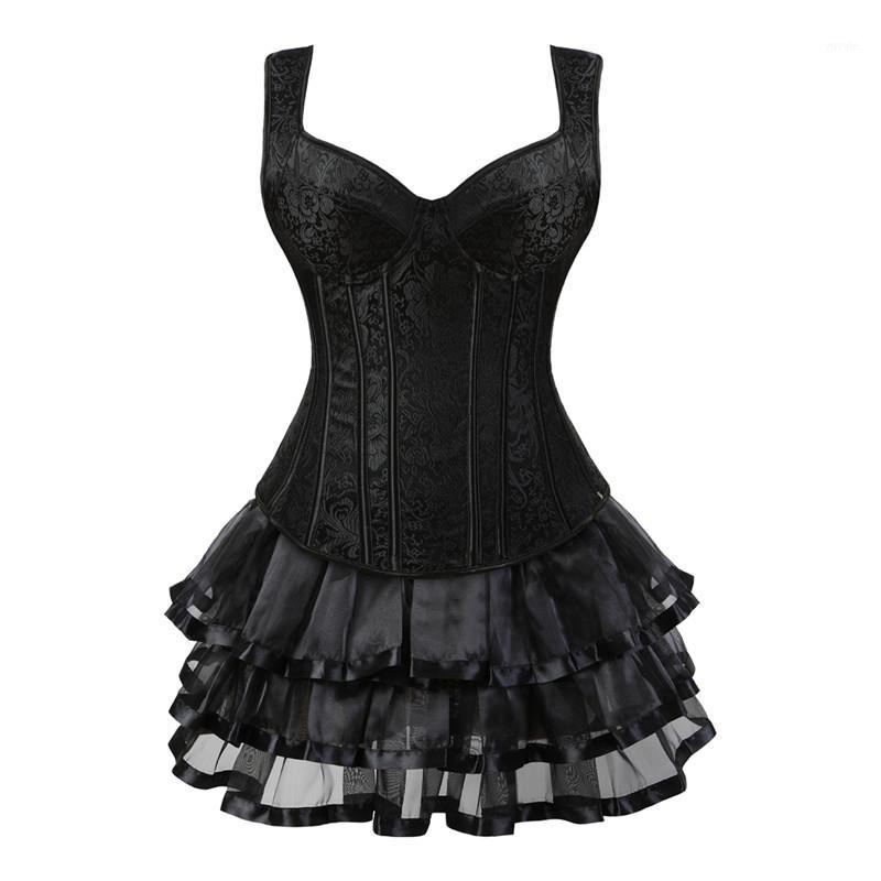 

Bustiers & Corsets Gothic Strap Dress With Skirt Halloween Costumes Sexy Overbust Lace Up Bustier Corset Plus Size -6XL1, Black