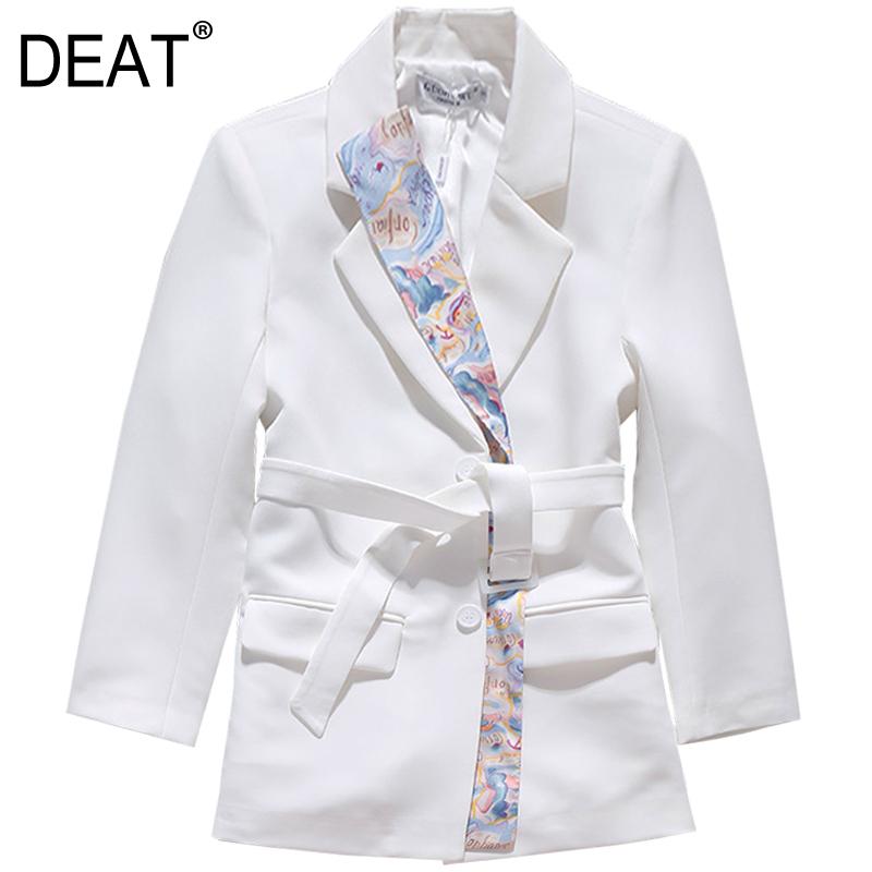 

DEAT] 2020 Spring Autumn New Fashion Tide V-neck Single-breasted Printing Long Sleeve Temperament Women Blazer Coat 13A405, White
