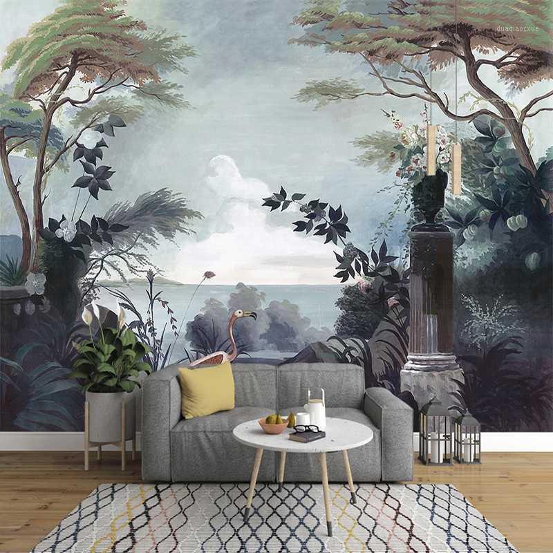 

Drop Shipping Custom Photo Wallpaper European Style Hand Painted Retro Pastoral Rainforest Mural Modern Art Wall Painting Decor1, As pic