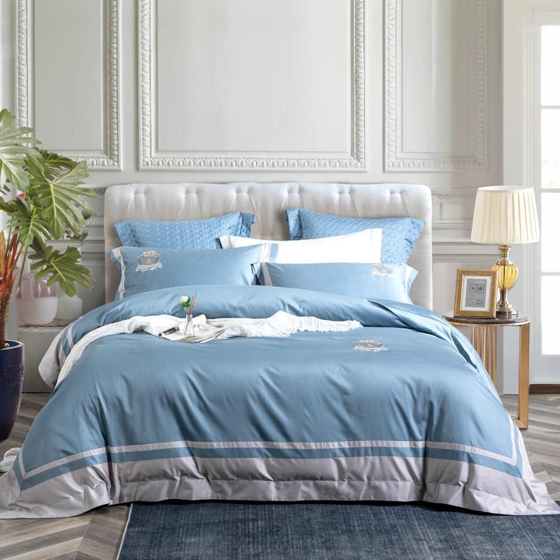 

1000TC cotton Bedding sets Queen King size embroidery Duvet cover bedcover bedspread linen set yellow bed set1