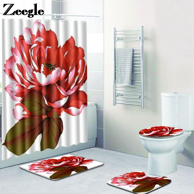 

Home Decor Bath Mat and Shower Curtain Set Shower Room Floor Rug Microfiber U-Shaped Toilet Rug Absorbent Foot Mat Set