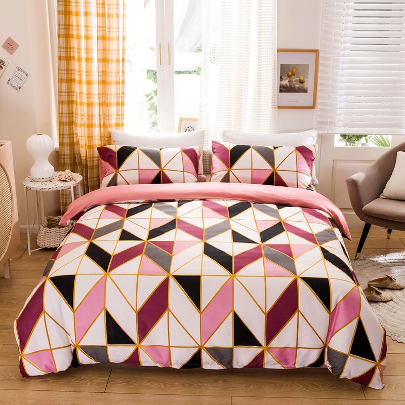 

WUJIE Geometric Pattern Duvet Cover Set Comforter Set /Full/Queen/King Size Bedding Bedclothes Pillowcase Home Textile, Pink
