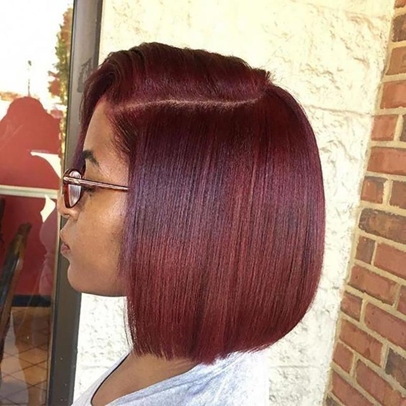 

13X4 Frontal Lace Wig Burgundy 99J Color Wig 150% Pixie Short Bob Cut Human Hair Wigs For Black Women Preplucked Brazilian Remy, Red