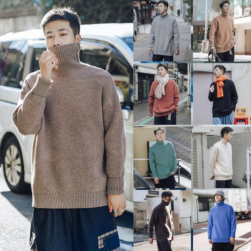 

Winter Turtleneck Sweater Men' Warm Fashion Casual Knit Pullover Men Streetwear Korean Loose Sweater Mens Clothes -XL, Black
