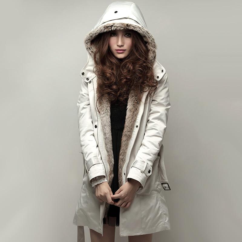 

Elegant Cotton Jackets Women Winter Warm Thick Fleece Hooded Coat Faux Fur Collar Long Jackets Plush Slim-Fit Outerwear Overcoat